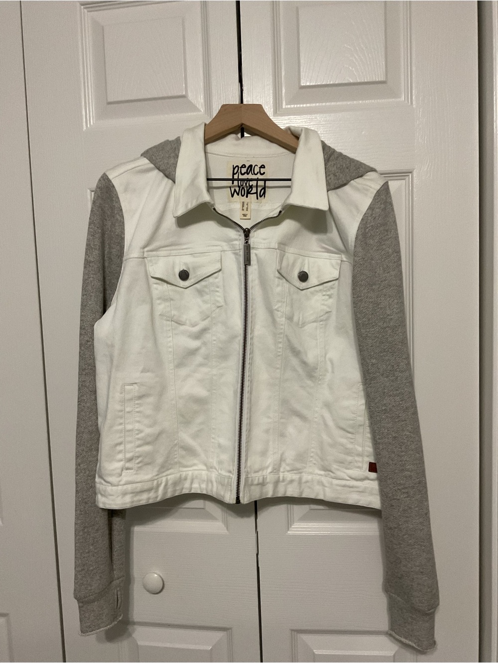 Peace+World White & Gray Mixed-Media Zip Jacket